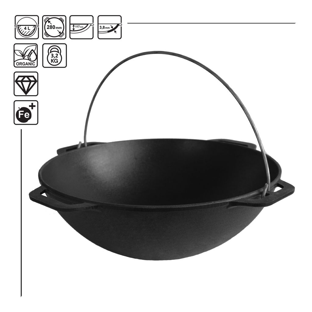 Cast iron asian cauldron 4 L with a tripod