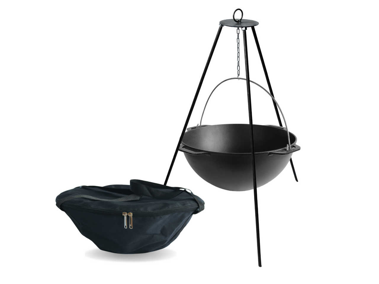 Cast iron asian cauldron 12 L with a bag and a tripod